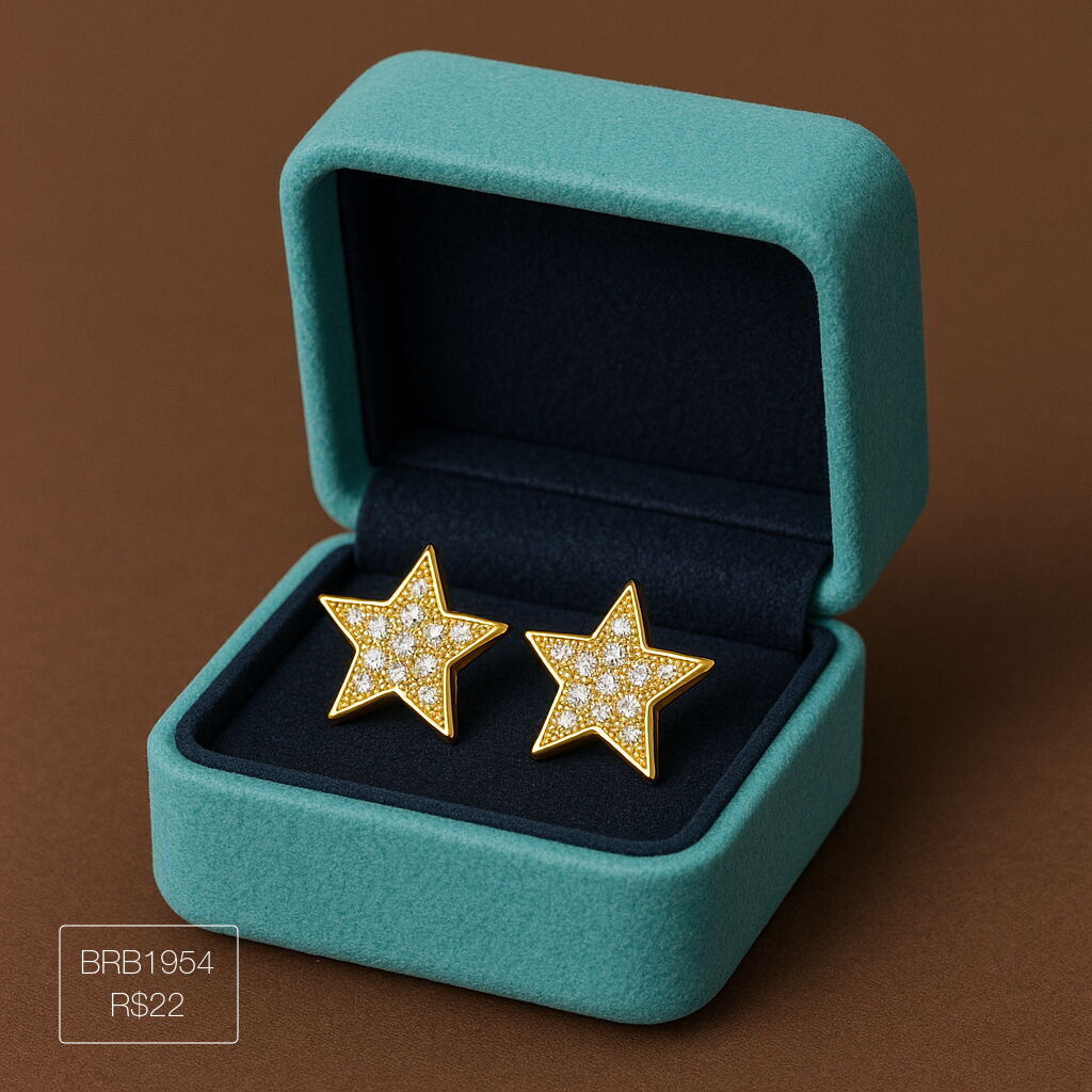 Brinco Delicado Estrela Cravejado Cristal Dourado